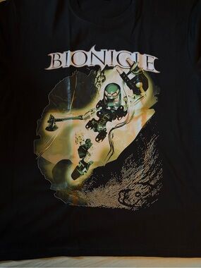 Lego Bionicle Black T-Shirt with Green and Yellow Graphic
